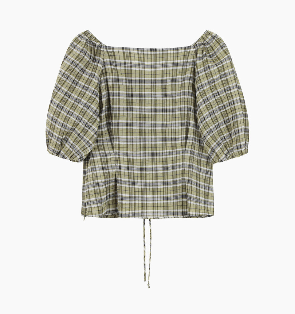 Khaki check blouse with rouching - null - Military Green | Sisley K image number 2